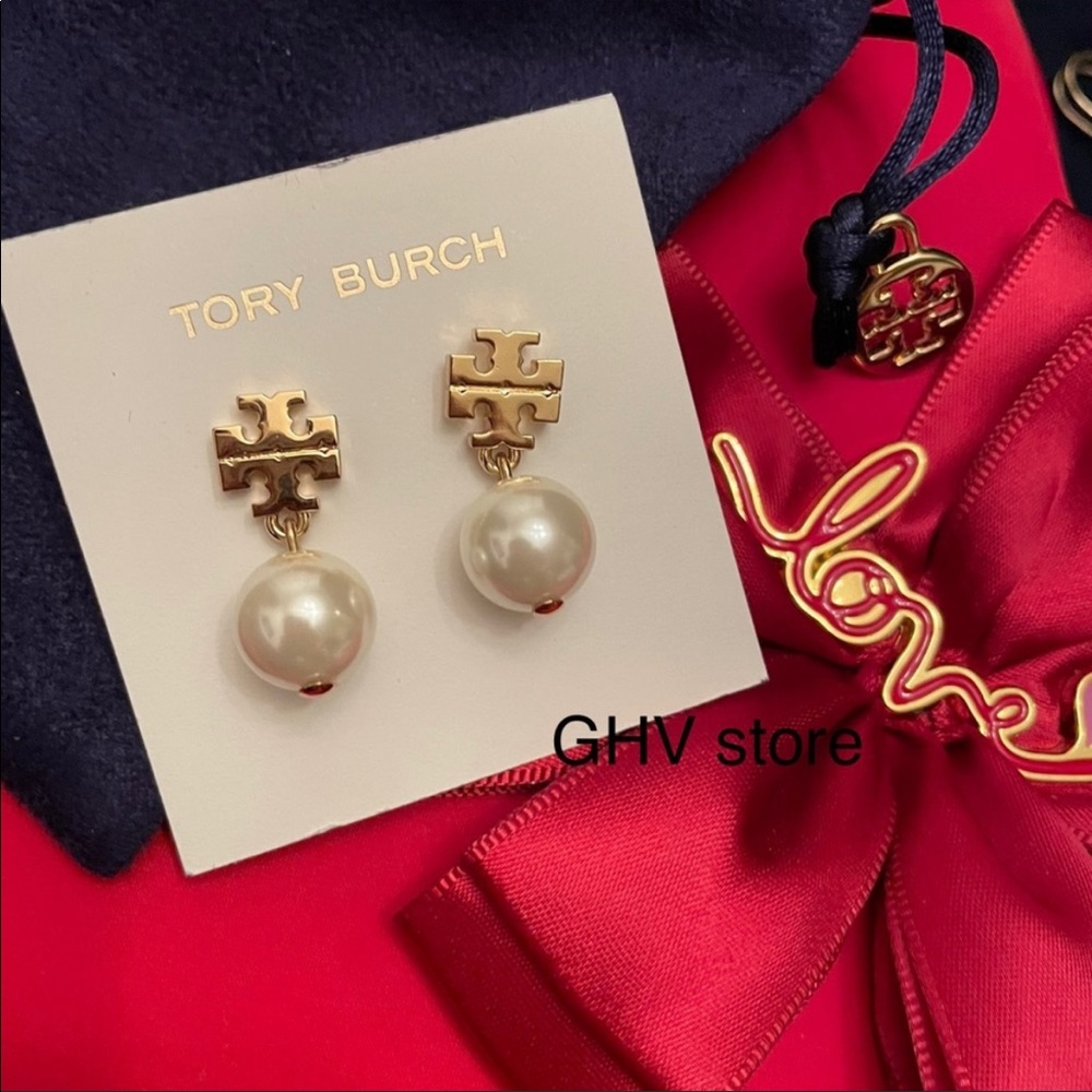 Tory Burch Signature Logo Pearl Drop Earring